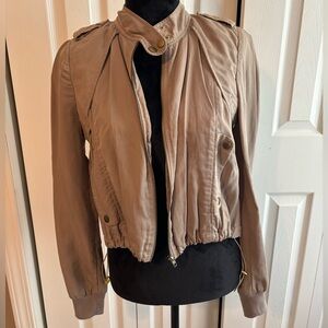 Anthropologie Cropped Tan Bomber Jacket